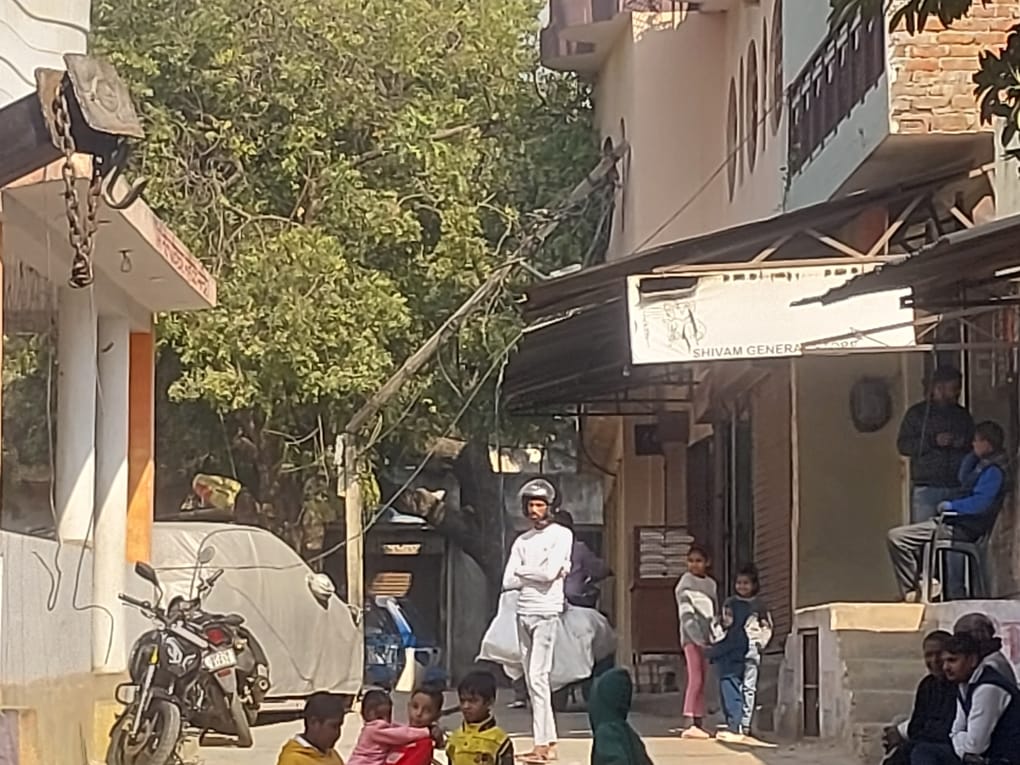 बिजली के टूटे खंभे।