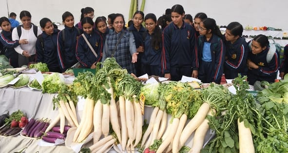 जनभवन में लगी प्रादेशिक फल, शाकभाजी एवं पुष्प प्रदर्शनी।