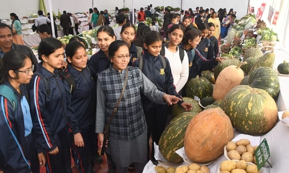 जनभवन में लगी प्रादेशिक फल, शाकभाजी एवं पुष्प प्रदर्शनी।