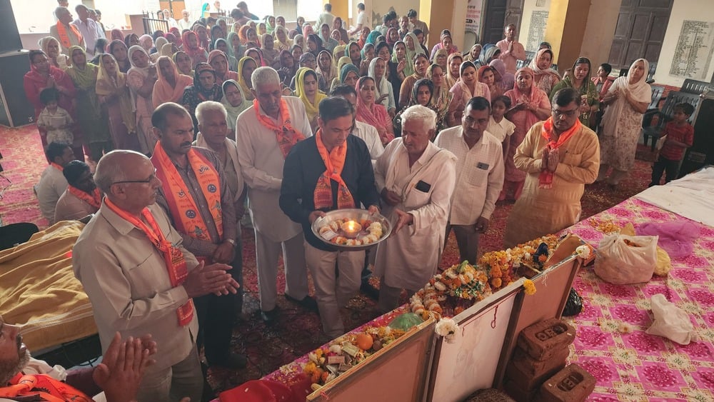 बाबैन। रामसरन माजरा में आयोजित विराट हिंदू सम्मेलन में भाग लेते हुए। संवाद बाबैन। रामसरन माजरा में आयोजित विराट हिंदू सम्मेलन में भाग लेते हुए। संवाद