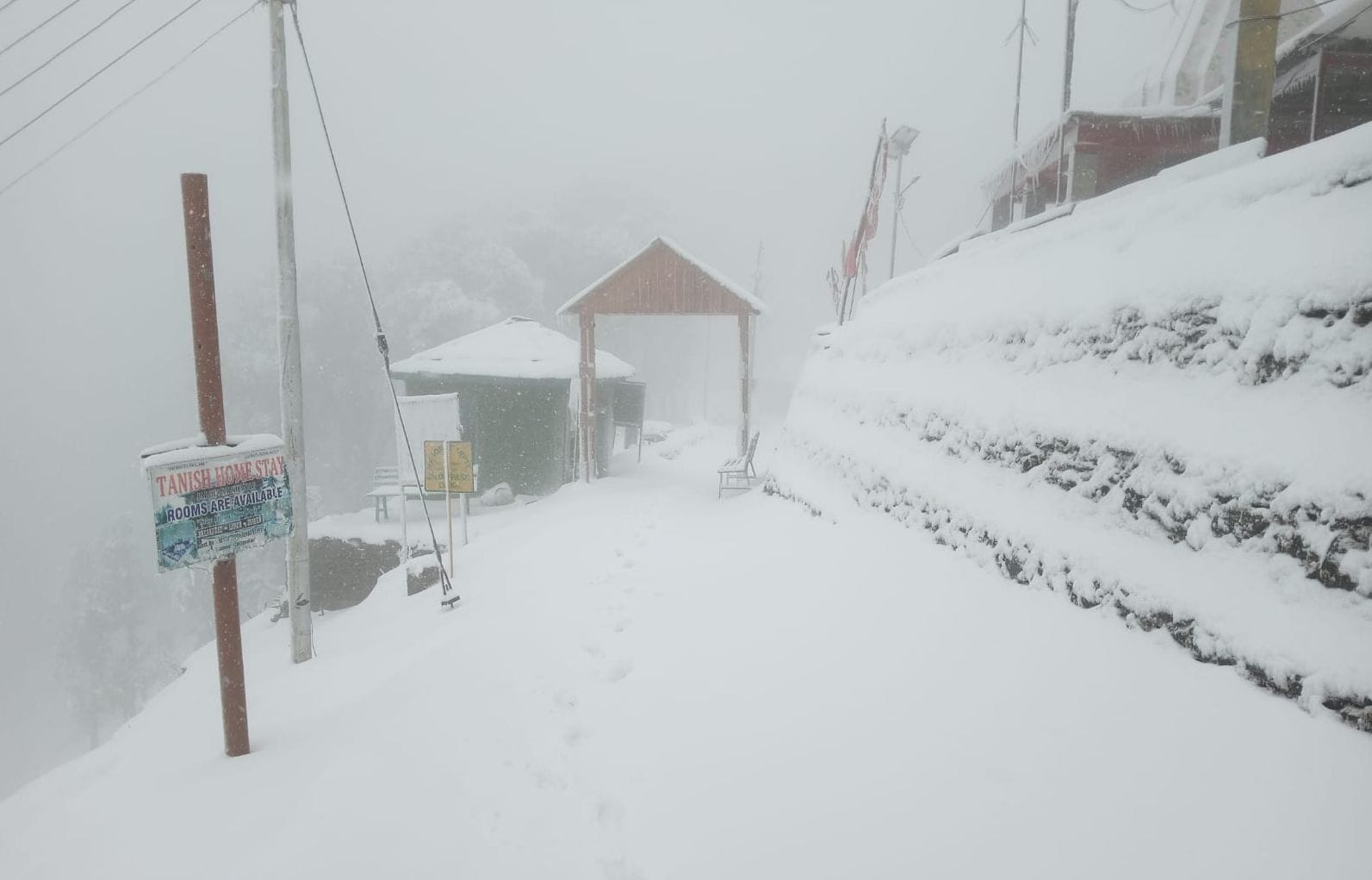 किन्नौर जिले के कल्पा में शुक्रवार को हुई ताजा बर्फबारी में गुजरते वाहन। संवाद