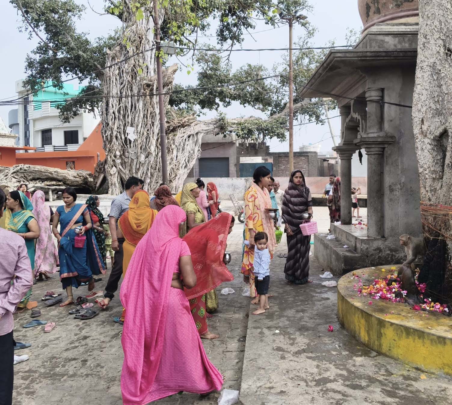 बिसौली में मनोकामना मंदिर में आरती करते पुजारी। संवाद