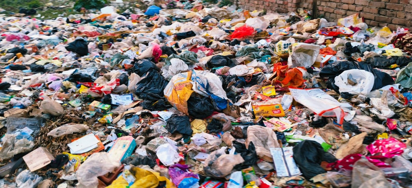 नगर के प्रोफेसर कालोनी में खाली प्लाट में फेंका गया कूड़ा।संवाद