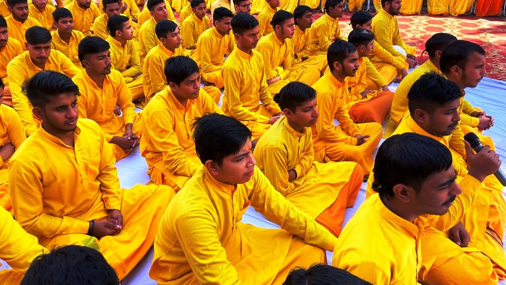 कुरुक्षेत्र। आयुष विश्वविद्यालय में हनुमान जयंती पर पाठ करते कुलपति, अधिकारी और शिक्षक। संवा