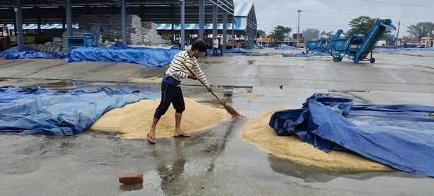 व्यासपुर अनाज मंडी में बारिश में हुआ जलभराव। संवाद