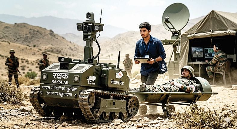 रक्षक रोबोट की एआई तस्वीर। रक्षक रोबोट की एआई तस्वीर।
