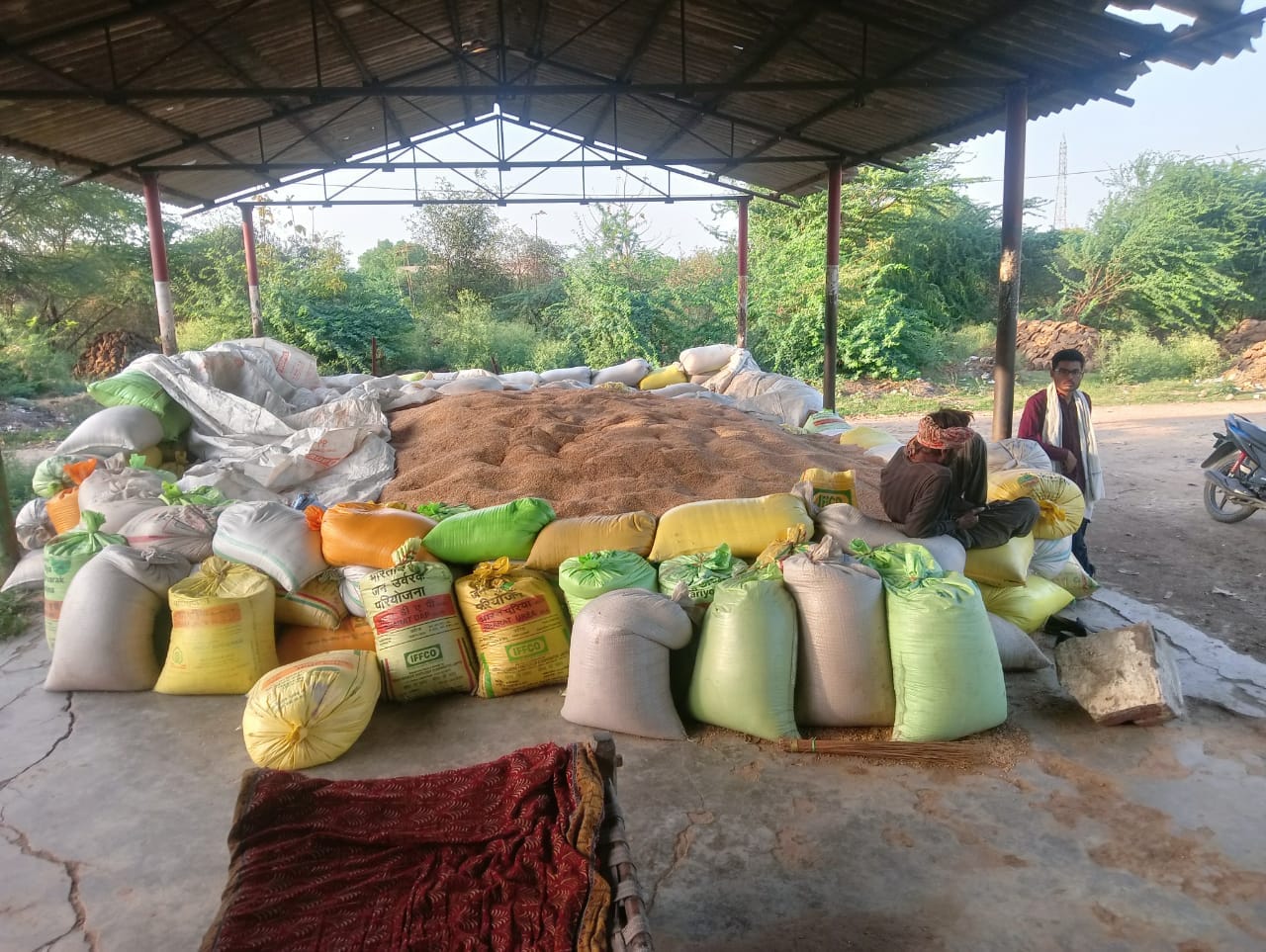 फोटो - 10 तिंदवारी में विपणन केंद्र प्रभारी से जानकारी लेता किसान। संवाद