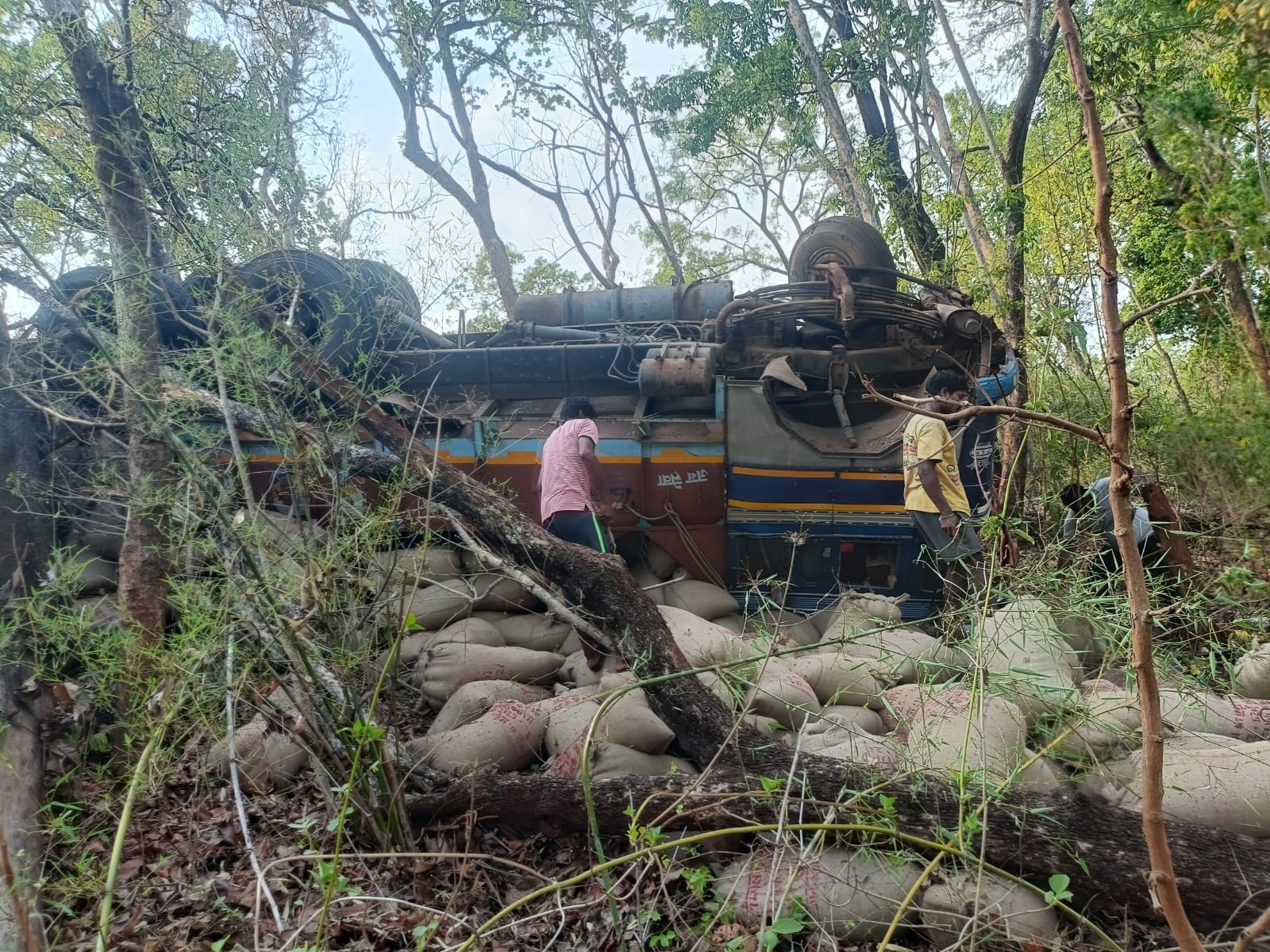 नाले में पलटा ट्रक, चालक परिचालक की तलाश शुरू