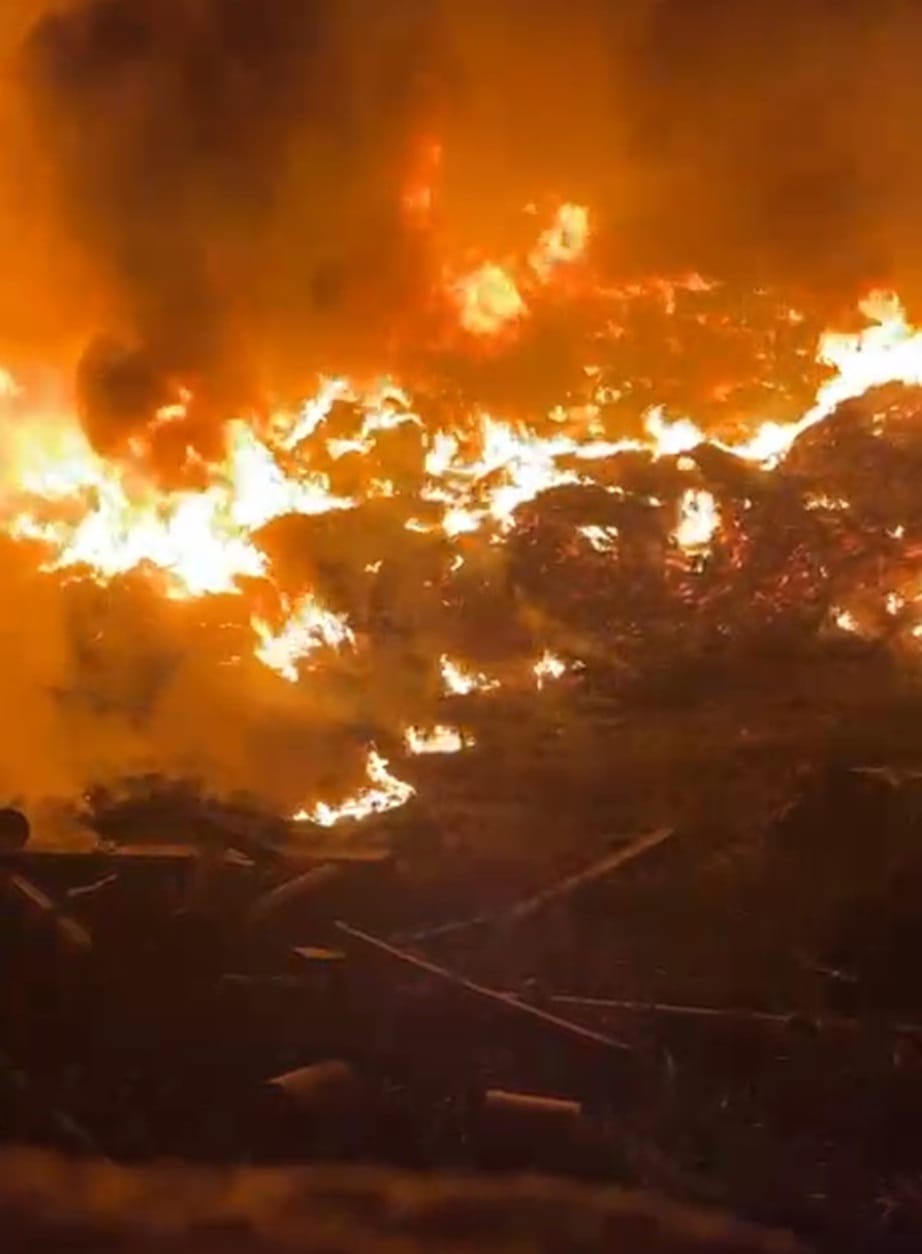 आग पर काबू पाते दमकल कर्मचारी। सोशल मीडिया