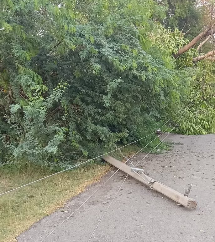 मौसम बदलने से दिन में हुआ अंधेरा। बारिश के दौरान कहीं गिरे पेड़, कहीं खंभे और टूटे तार।