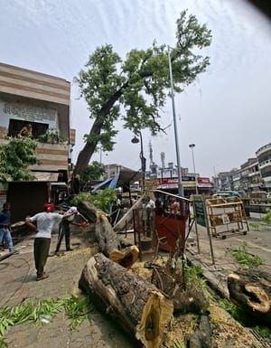 मौसम बदलने से दिन में हुआ अंधेरा। बारिश के दौरान कहीं गिरे पेड़, कहीं खंभे और टूटे तार।