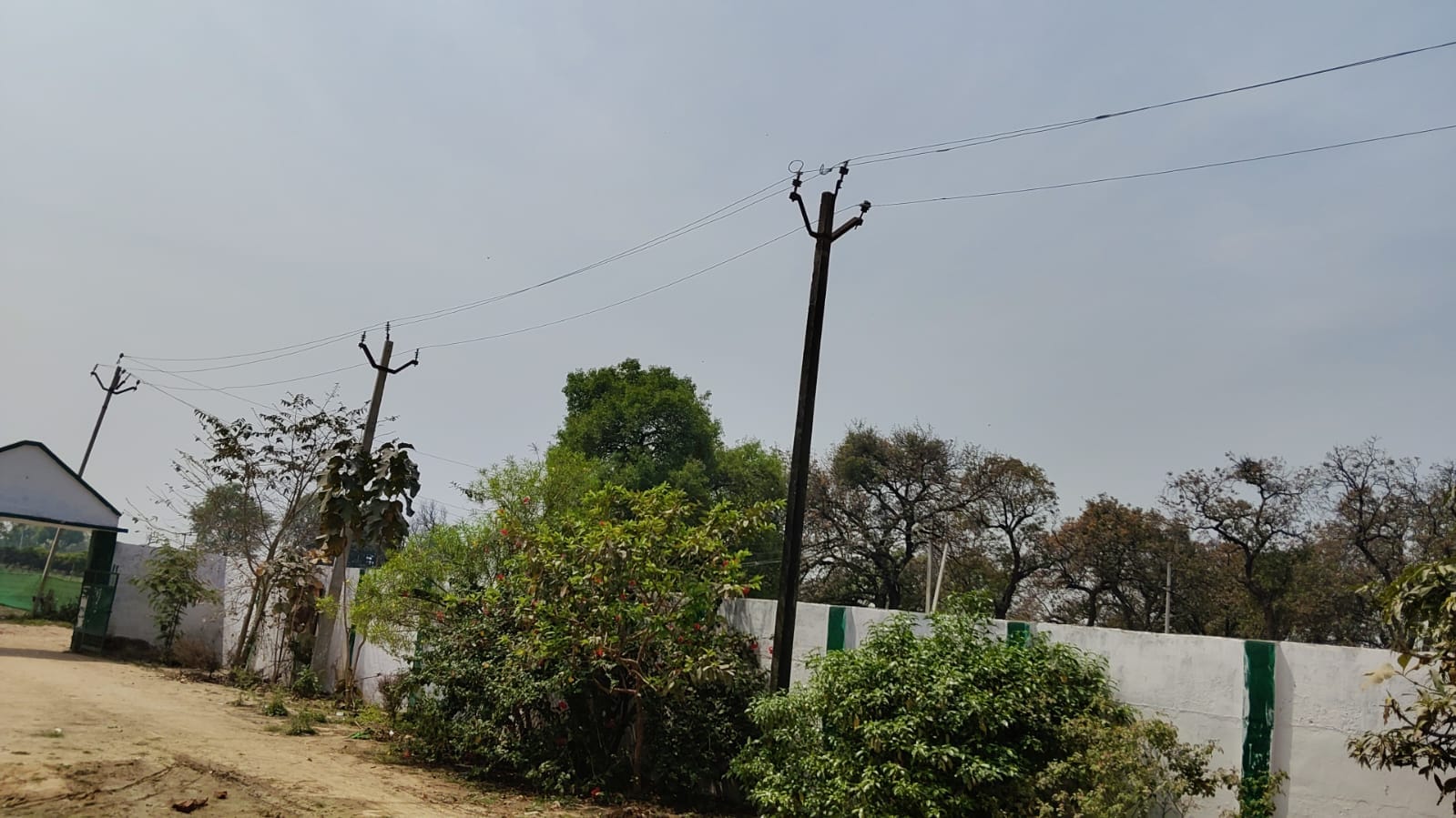 नेवादा के औधन गांव स्थित परिषदीय विद्यालय की दीवार से सटा हुआ बिजली का पोल और तार। संवाद नेवादा के औधन गांव स्थित परिषदीय विद्यालय की दीवार से सटा हुआ बिजली का पोल और तार। संवाद