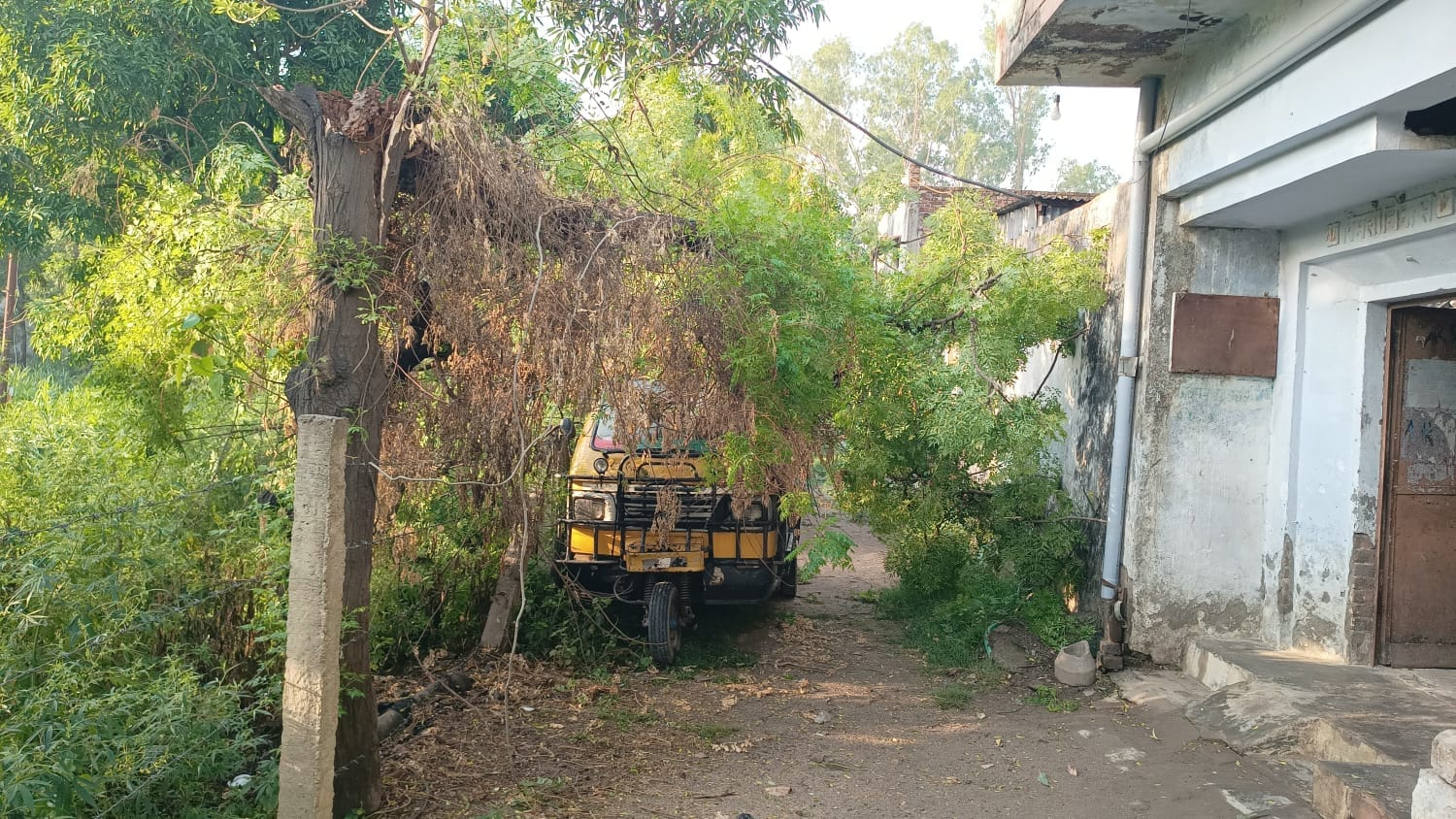 बिजनौर-जंदरपुर मार्ग पर आंधी से टूटा विद्युत पोल। संवाद