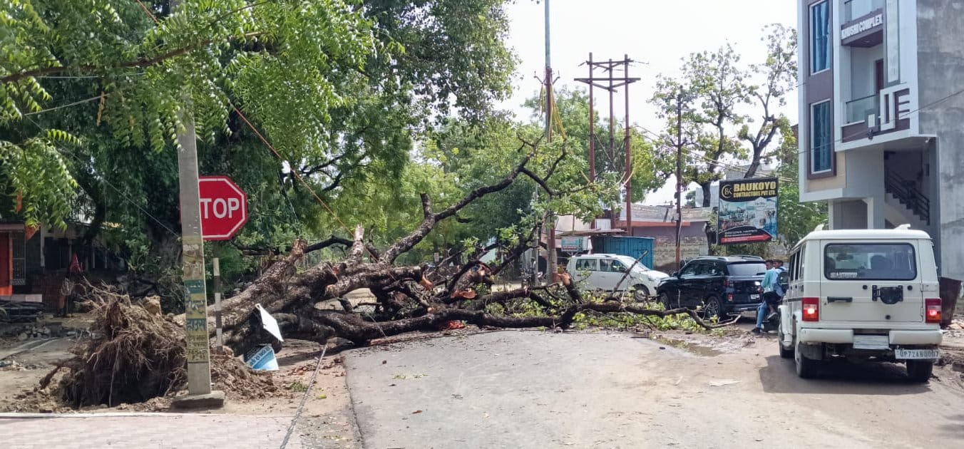 लक्ष्मणपुर ब्लॉक के पडवासी में तेज हवा व बारिश के दौरान उड़ा शेड। संवाद