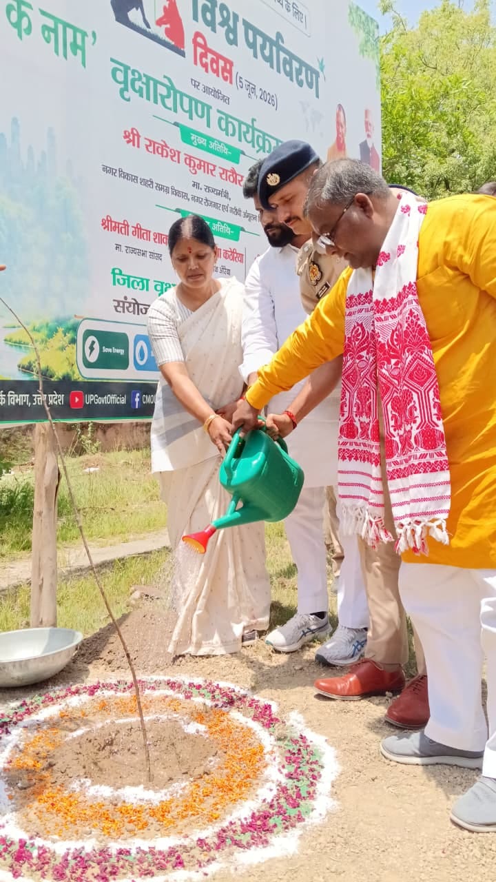 फोटो- 29- पौधा रोपने के बाद पानी डालते डीएम। स्रोत:प्रशासन फोटो- 29- पौधा रोपने के बाद पानी डालते डीएम। स्रोत:प्रशासन