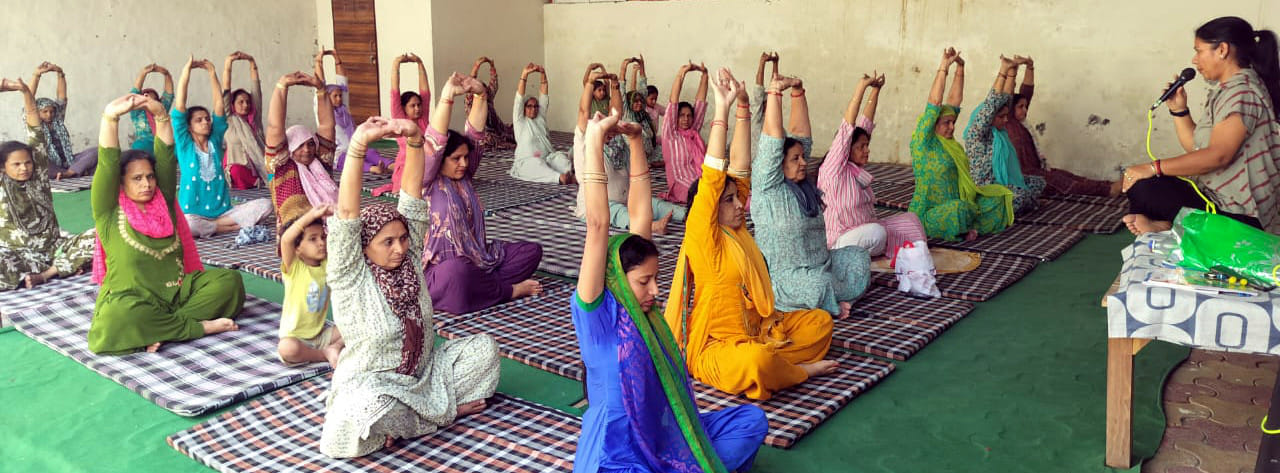 आयुष विभाग की ओर से आयोजित योग शिविर में योग करते साधक। स्वयं