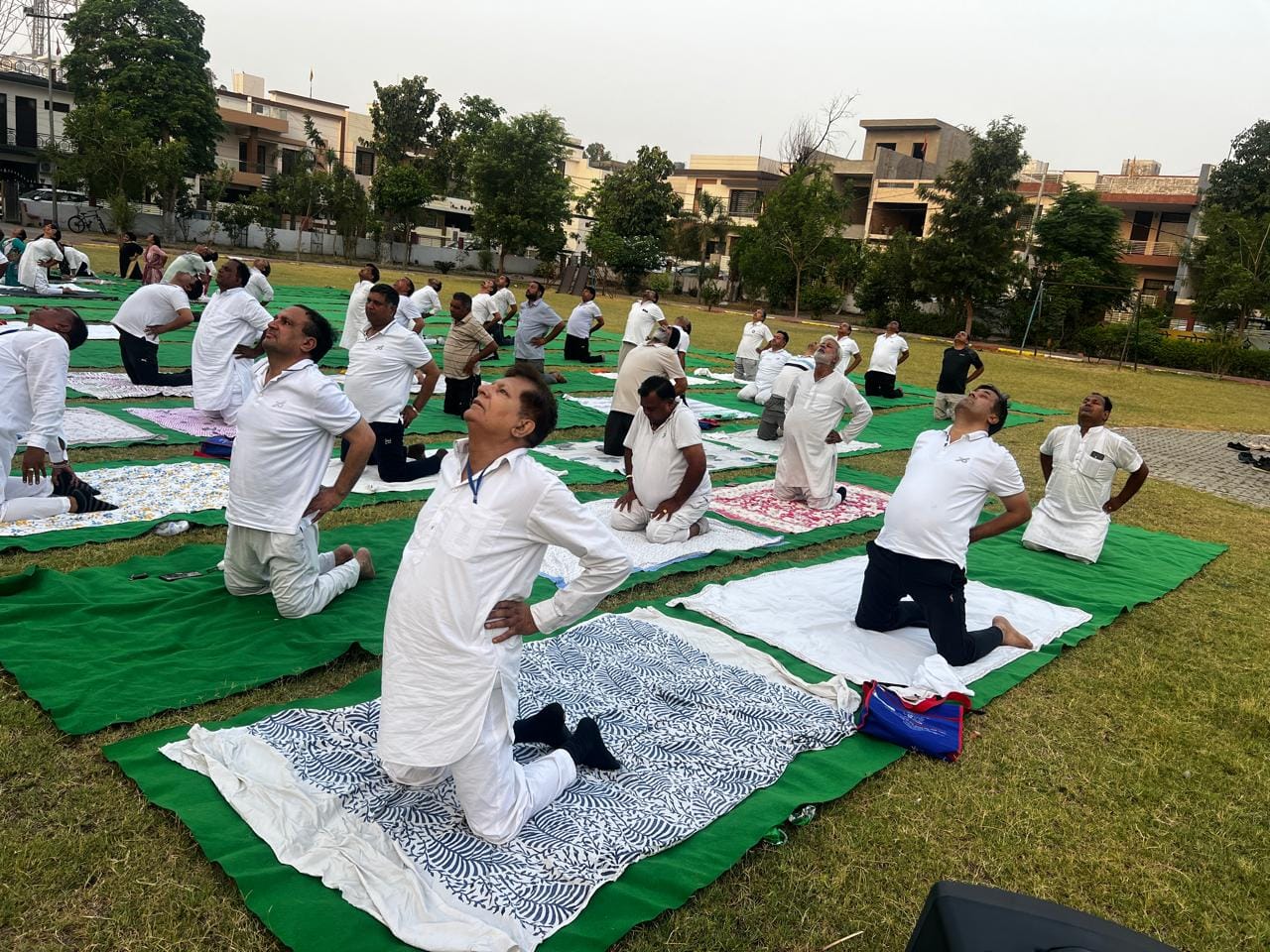 साधकों को योग करवाते योग सहायक। साधकों को योग करवाते योग सहायक।