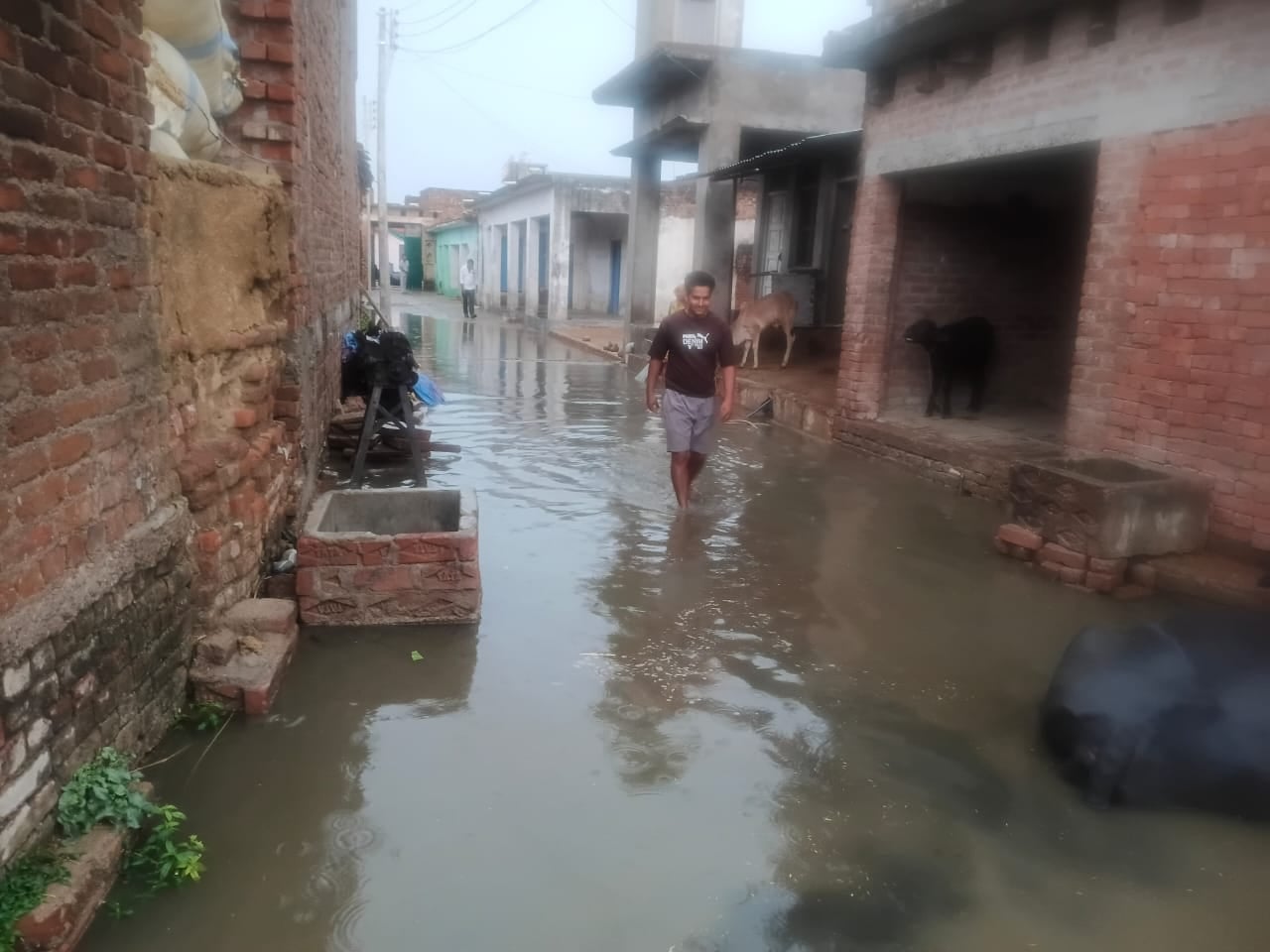 फोटो - 23 आंधी आने के बाद रगेदा में उड़ा श्रीमद्भागवत कथा का पांडाल। संवाद