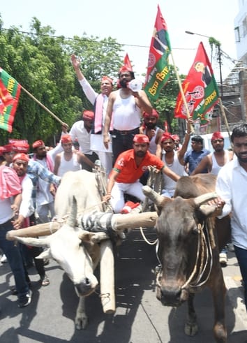 प्रदर्शन करते सपाई।