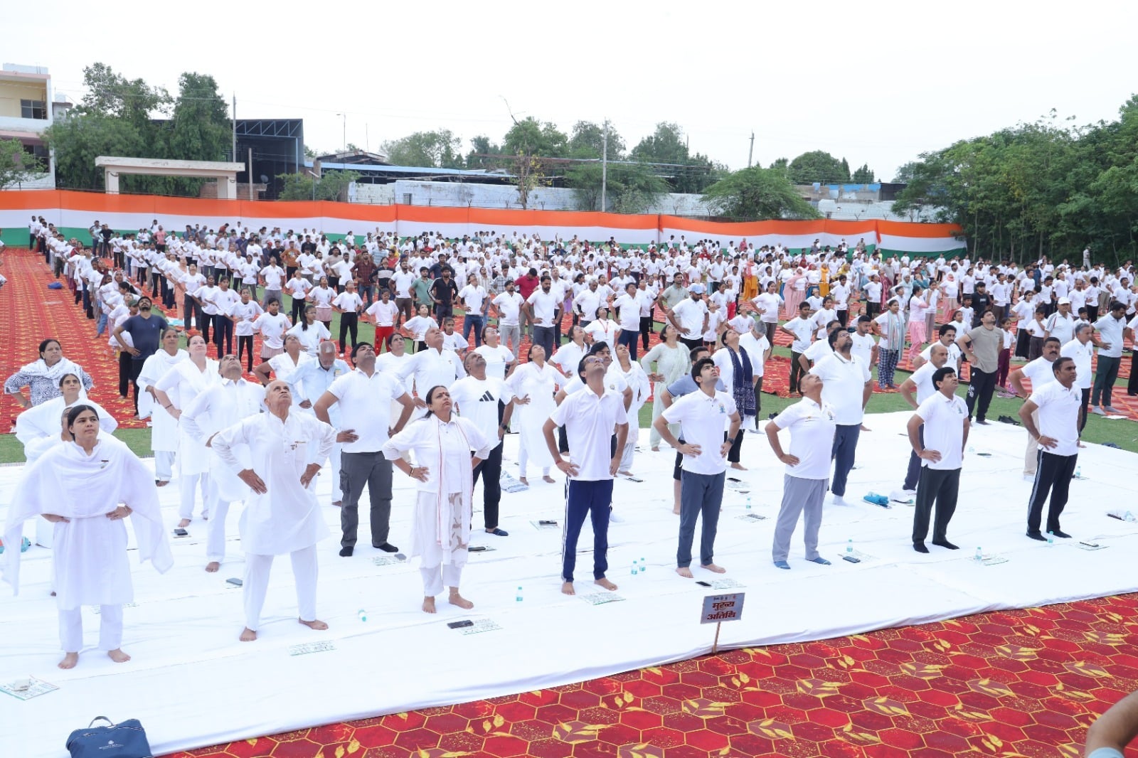राव तुलाराम स्टेडियम में जिला स्तरीय कार्यक्रम में योगाभ्यास करते डीसी अभिषेक मीणा। संवाद
