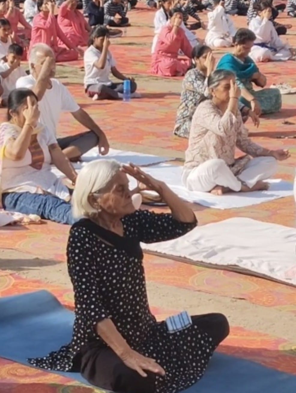 चायल स्थित राष्ट्रीय ध्वज प्रांगण में विशेष योग कार्यक्रम में मौजूद स्थानीय लोग व पर्यटक। संवाद