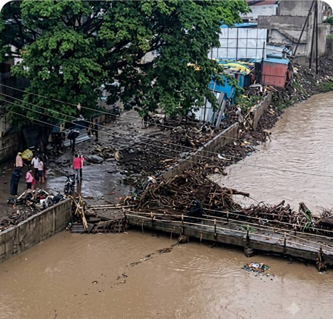 बाढ़ से बच दिया जलाते लोग बाढ़ से बच दिया जलाते लोग