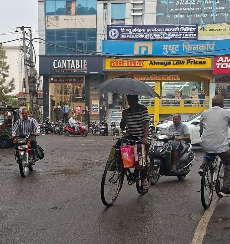 बारिश के दौरान मॉडल टाउन की सड़क किनारे भरा पानी। संवाद।