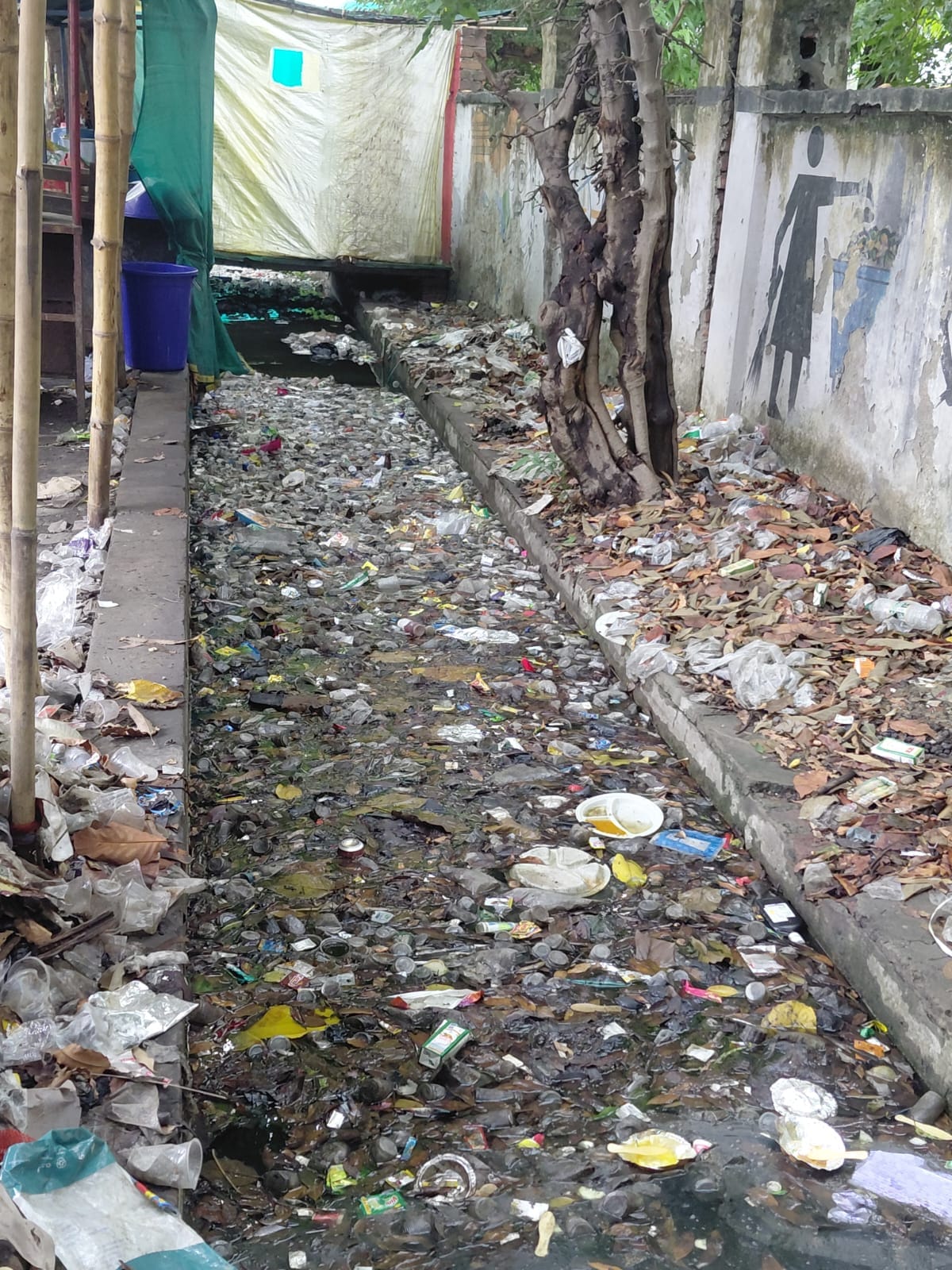 शहर टनकपुर मार्ग पर कूड़े से पटा नाला। संवाद
