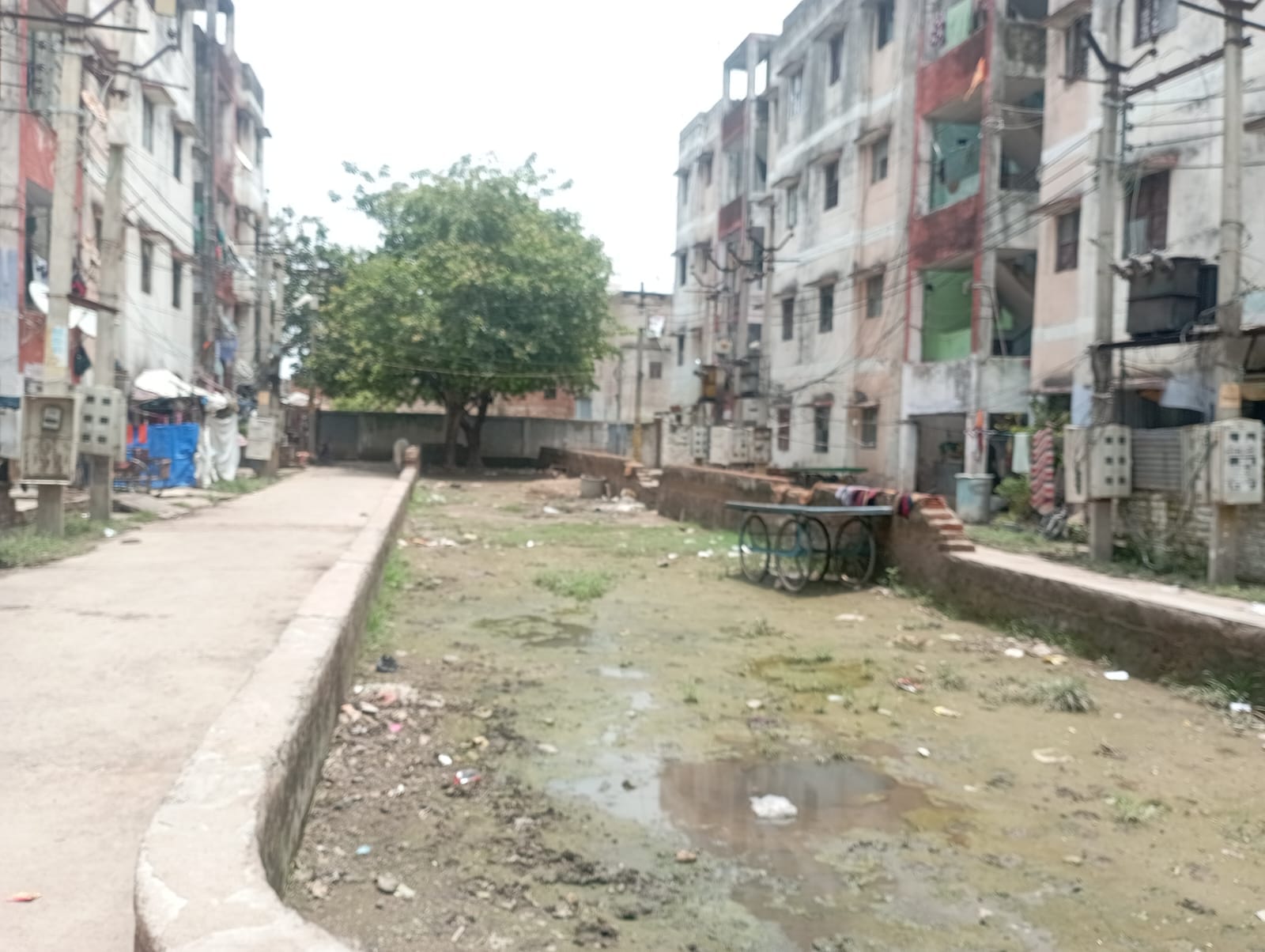 फोटो -25- कॉलोनी की बिल्डिंग से सटकर जमां कीचड़ को दिखाता युवक। संवाद फोटो -25- कॉलोनी की बिल्डिंग से सटकर जमां कीचड़ को दिखाता युवक। संवाद