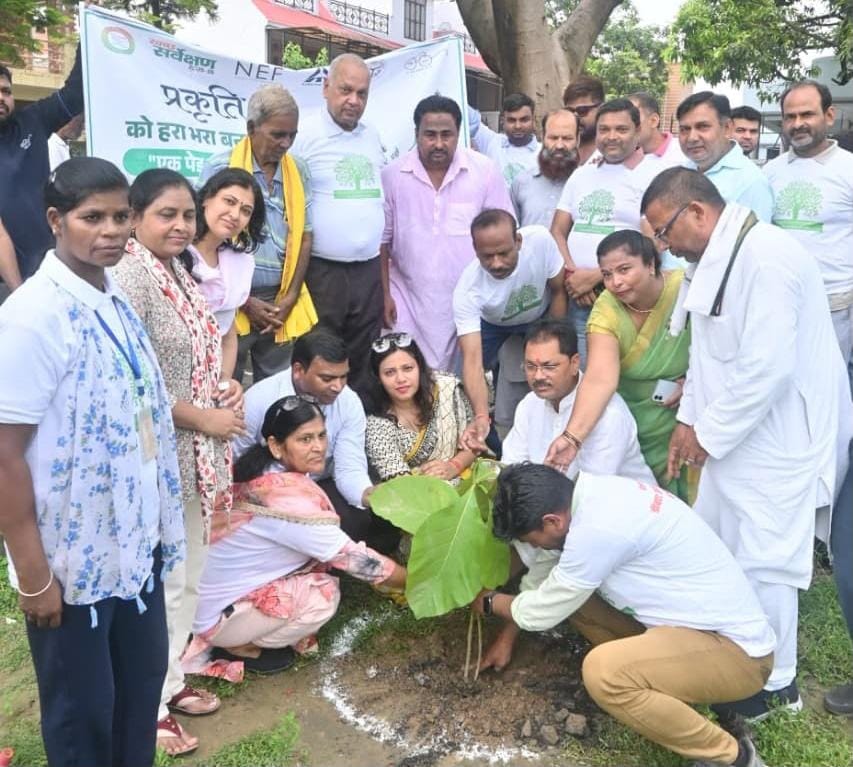 ग्राम टाह स्थित विद्यालय परिसर में 'एक पेड़ मां के नाम' अभियान के तहत पौधरोपण के बाद पौधे को पा ग्राम टाह स्थित विद्यालय परिसर में 'एक पेड़ मां के नाम' अभियान के तहत पौधरोपण के बाद पौधे को पा