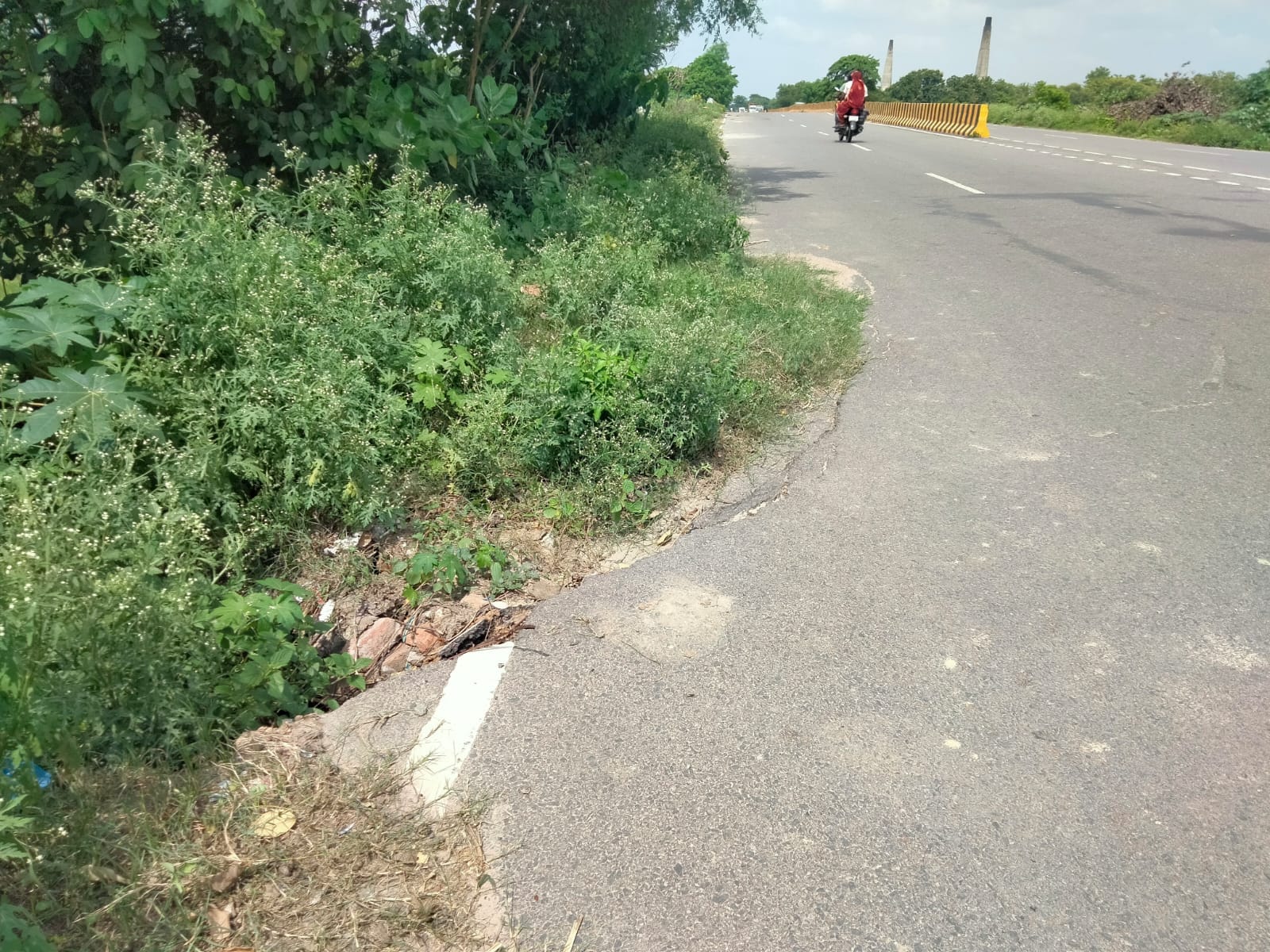 सड़क किनारे बने गडढे। 
