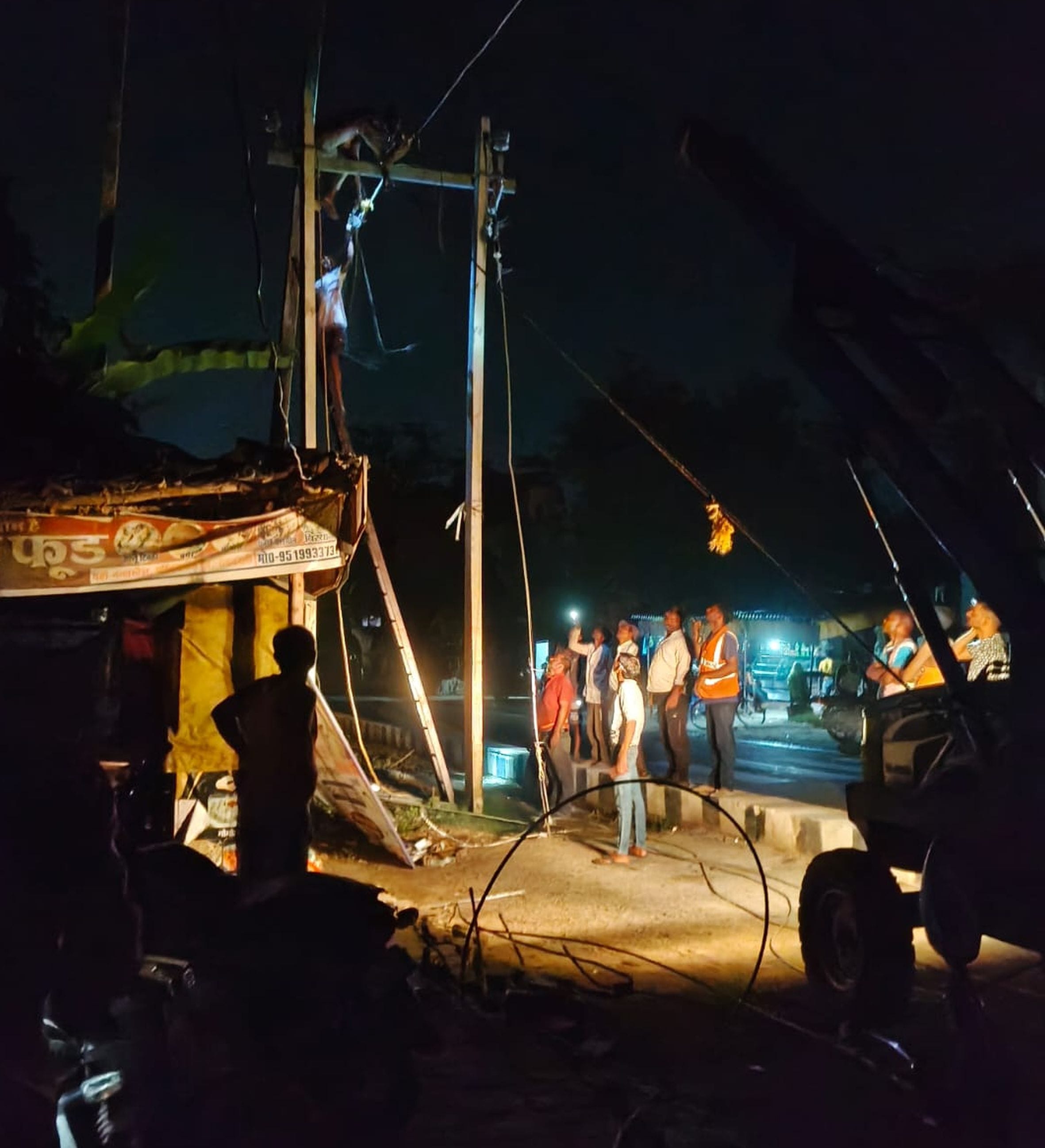 सतांव ब्लॉक क्षेत्र में 33 केवी लाइन पर काम करते कर्मचारी।