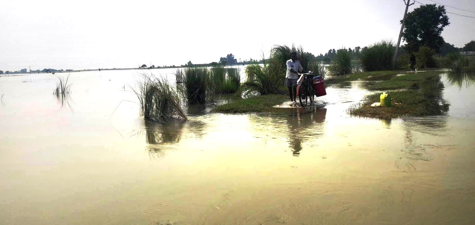 फोटो49 -पटियाली में बाढ़ ग्रस्त इलाके का निरीक्षण करते एडीएम दिग्विजय सिंह साथ में एसडीएम। संव