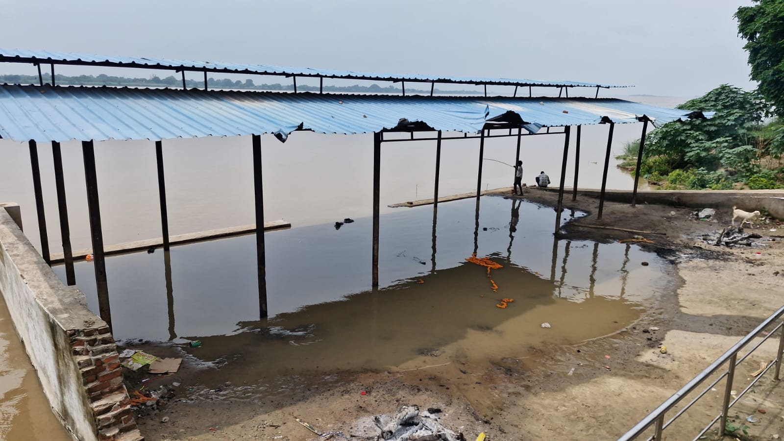 हसनपुरा गांव जाने वाली सड़क पर फैले बाढ़ के पानी से होकर निकलते ग्रामीण। संवाद हसनपुरा गांव जाने वाली सड़क पर फैले बाढ़ के पानी से होकर निकलते ग्रामीण। संवाद