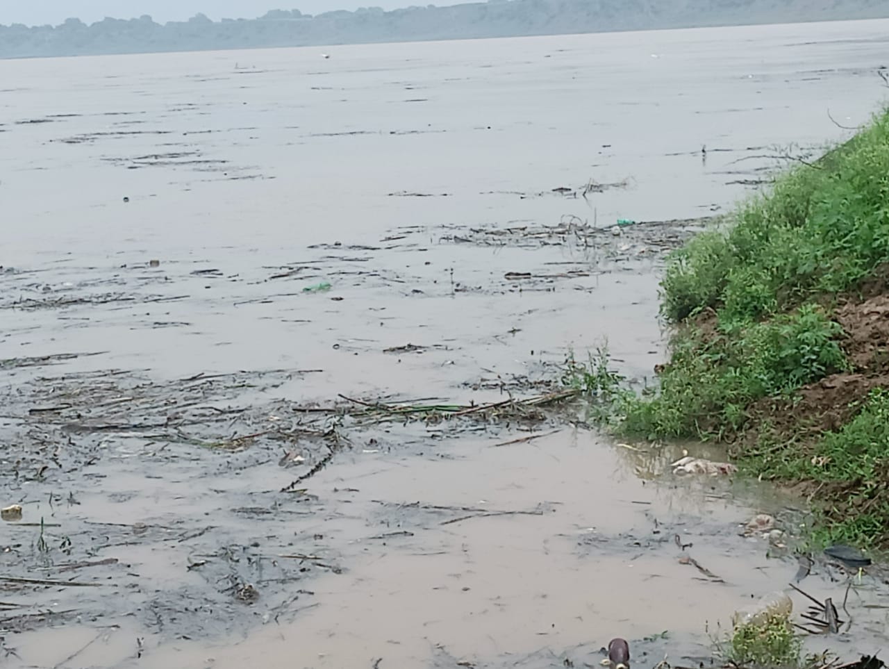 फोटो 19- खप्टिहा कला में केन नदी में नाव के सहारे स्कूल जाते छात्र व छात्राएं। संवाद