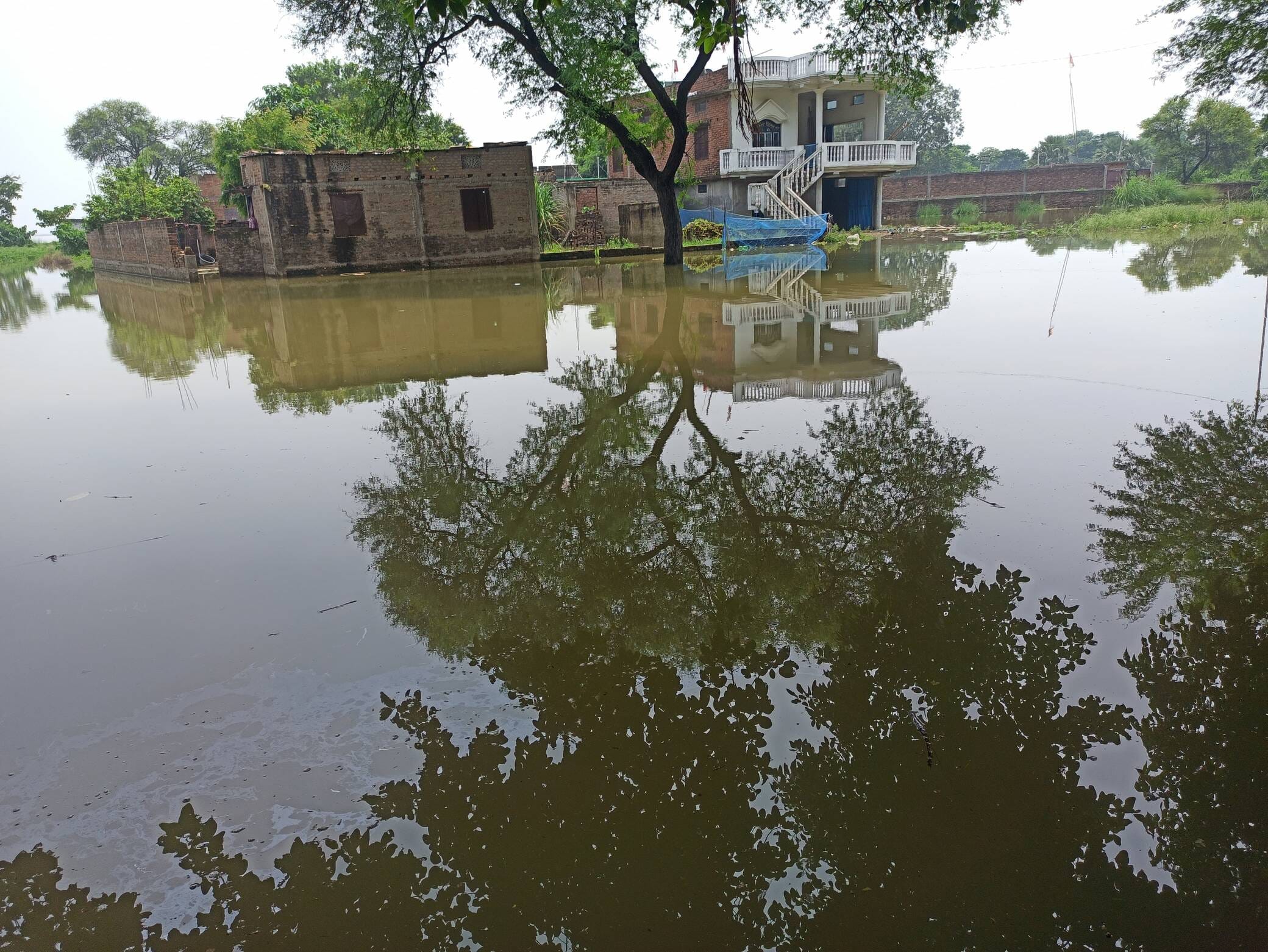 सरयू नदी के बाढ़ के पानी से घिरा चाँददीयर पंचायत का पलटू नगर का पुरवा।संवाद सरयू नदी के बाढ़ के पानी से घिरा चाँददीयर पंचायत का पलटू नगर का पुरवा।संवाद