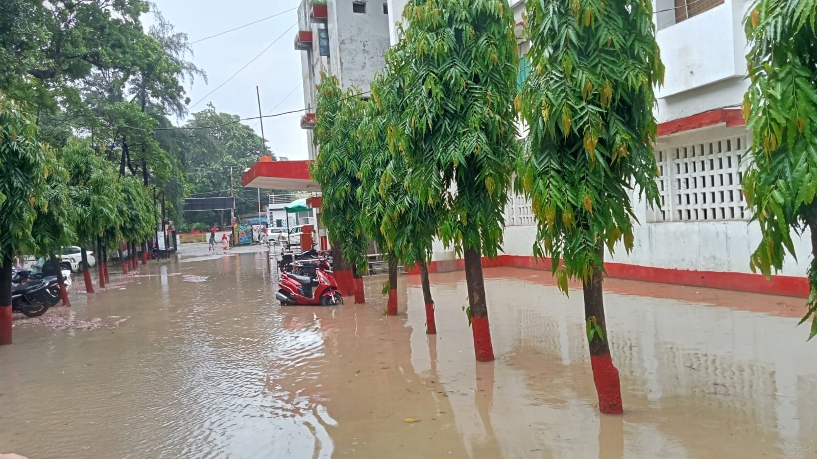 गोरा बाजार चौराहे के पास बारिश से हुआ सड़क पर जल भराव। गोरा बाजार चौराहे के पास बारिश से हुआ सड़क पर जल भराव।