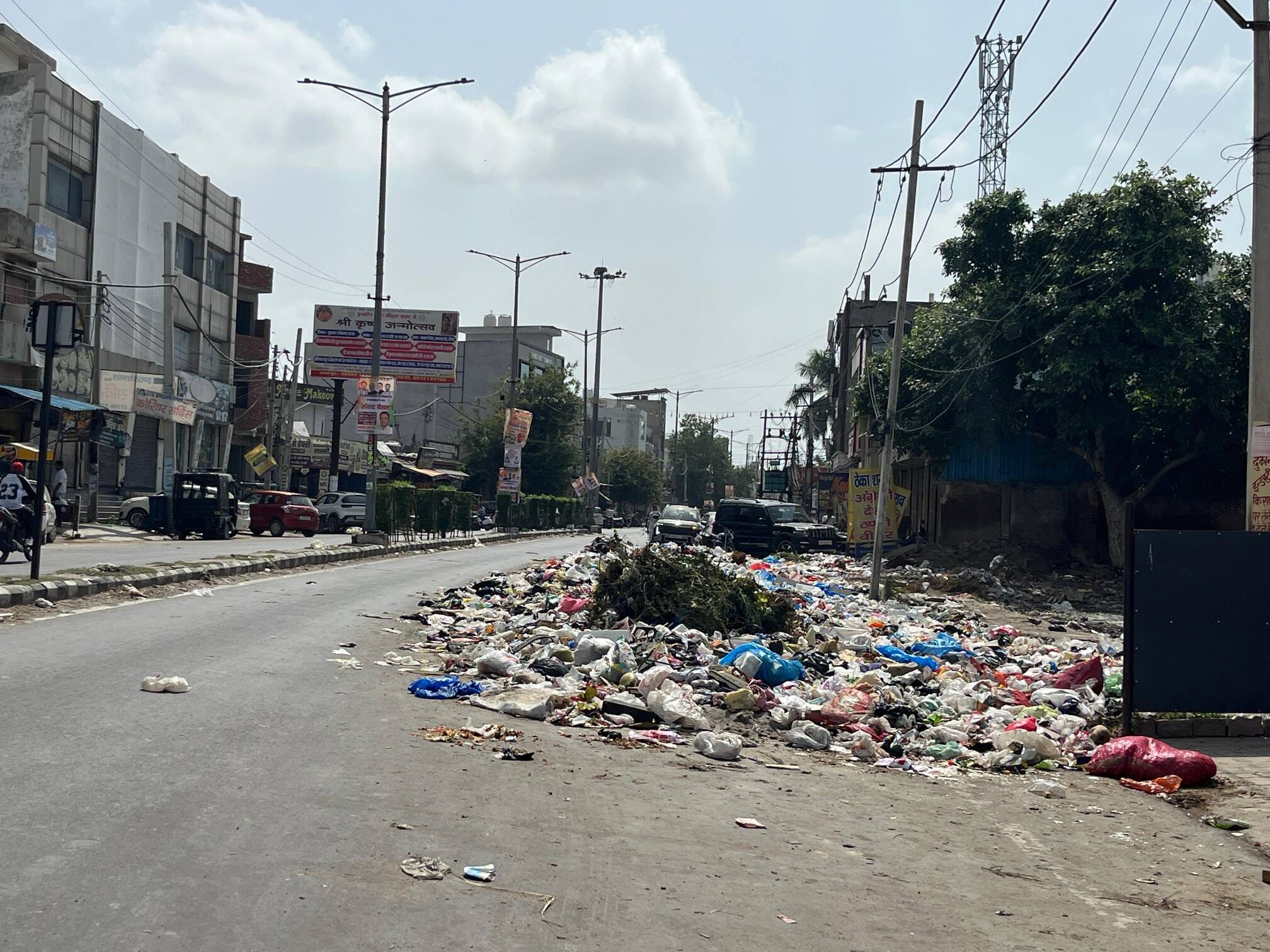 करनाल रोड पर पड़ी गदंगी में खड़ा बेसहारा पशु। संवाद