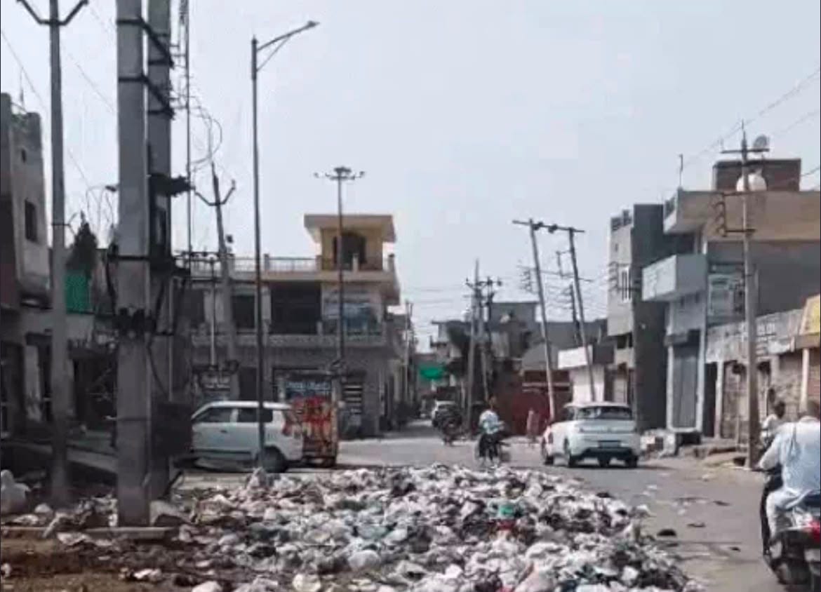 हड़ताल के कारण कैथल में सड़क पर फैला कचरा। 
