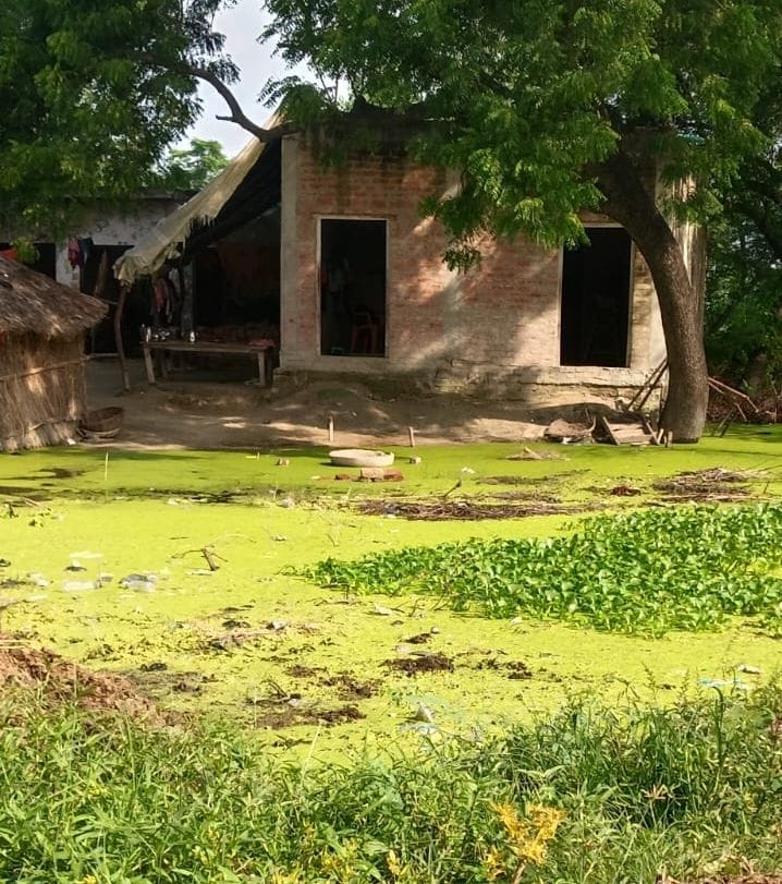 सरेनी में गंगा का जलस्तर बढ़ने से कुटिया अहतमाली गांव जाने वाले रास्ते में भरा पानी।