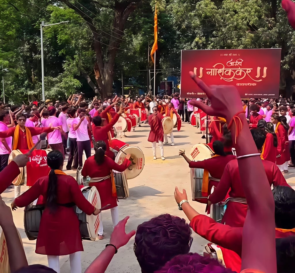 बांसफाटक पर काशी मराठा गणेशोत्सव समिति द्वारा निकाली गई विसर्जन शोभायात्रा में ढोल बजाते कलाकार बांसफाटक पर काशी मराठा गणेशोत्सव समिति द्वारा निकाली गई विसर्जन शोभायात्रा में ढोल बजाते कलाकार