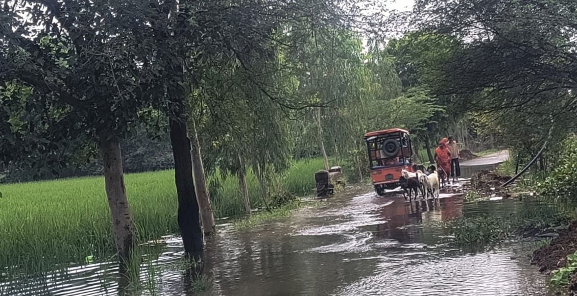 पानी से घिरा गंजमुरादाबाद का लोनारी गांव। स्रोत: ग्रामीण