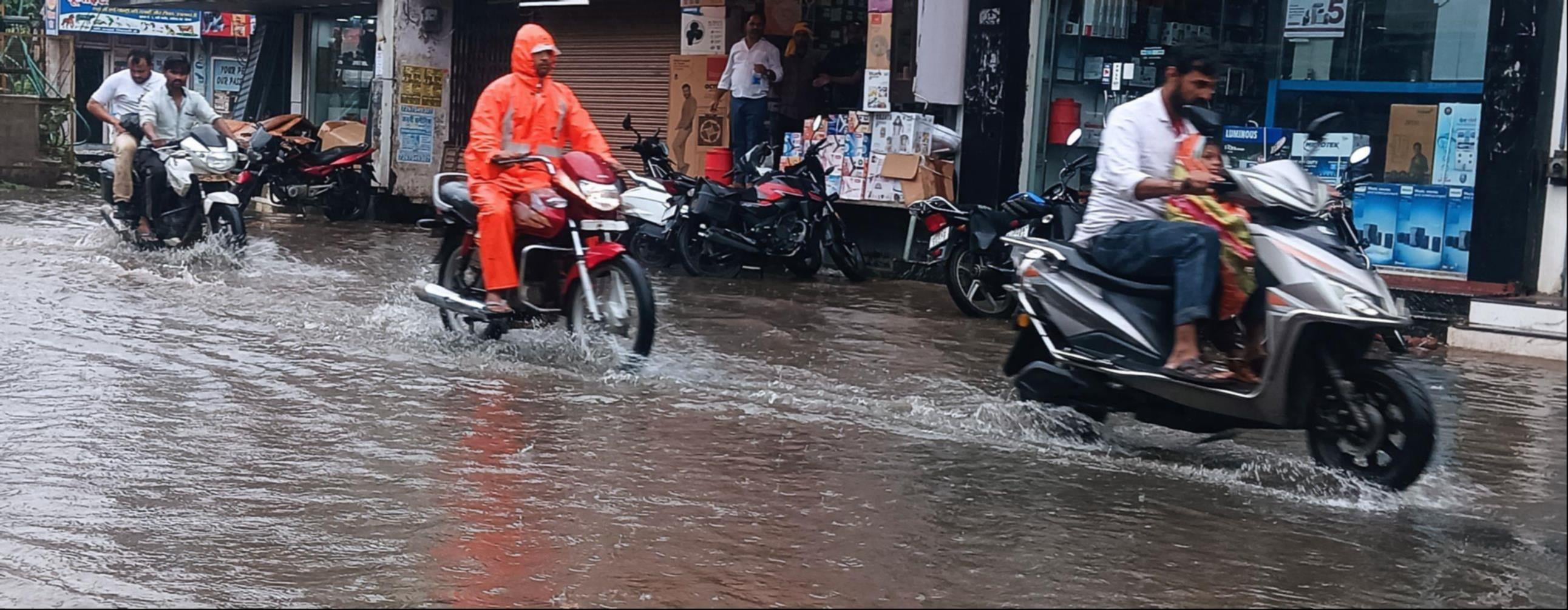 बारिश में गिरे पेड़, शहर में हुआ जलभराव और खेतों में गिरीं फसलें। संवाद