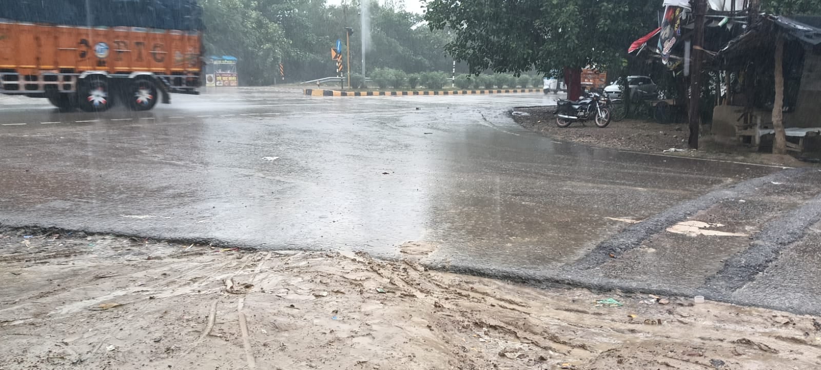 बारिश से खेतों में गिरी धान की फसल।