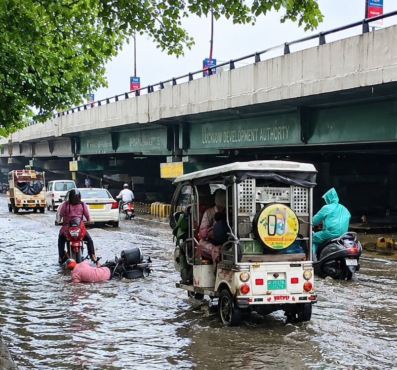 बारिश से हुआ जलभराव और धंसी सड़कें। बारिश से हुआ जलभराव और धंसी सड़कें।
