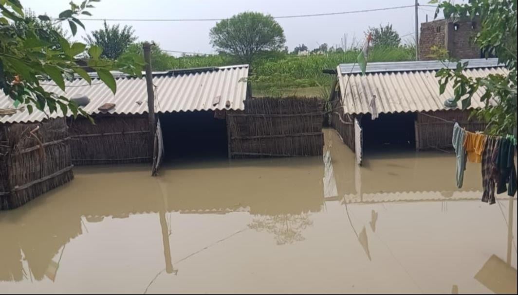 गोंडा में बाढ़ के हालात व जायजा लेते अधिकारी। संवाद गोंडा में बाढ़ के हालात व जायजा लेते अधिकारी। संवाद
