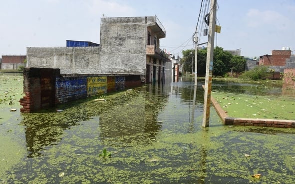 गोमती नदी का जलस्तर बढ़ने से आई बाढ़।