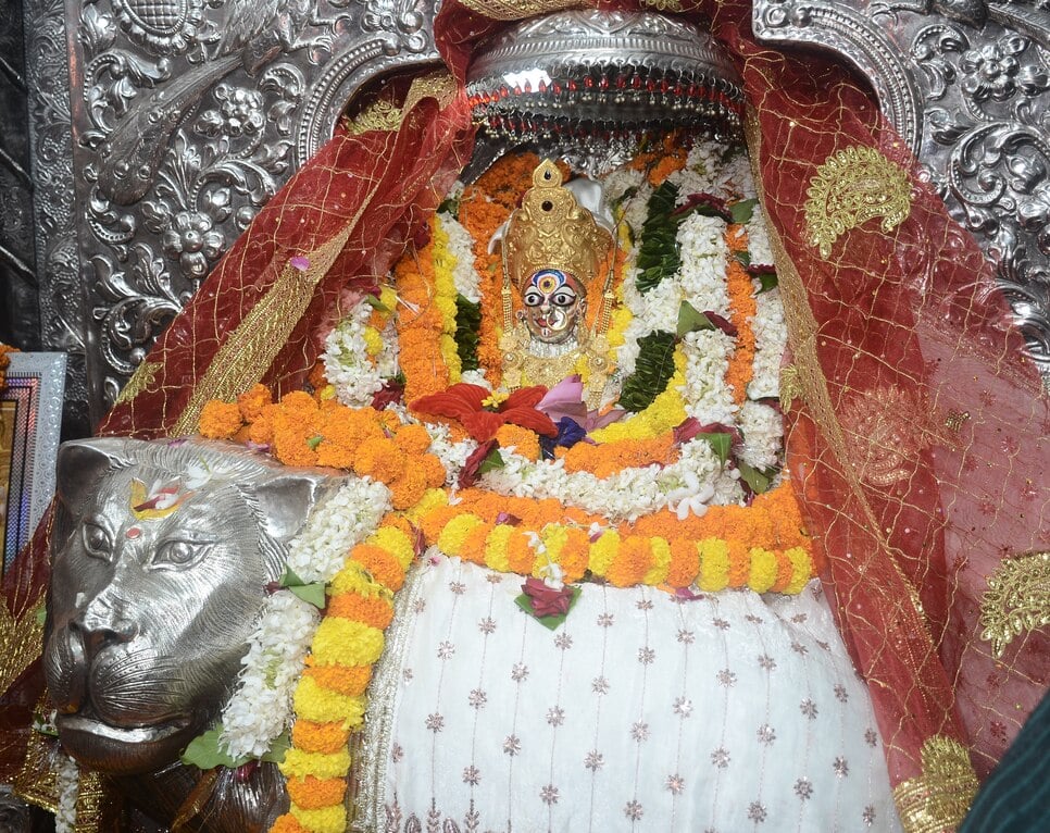 नरसिंह दुर्गा पूजा सेवा समित पूरे नरसिंह भान में देवी प्रतिमा की स्थापना करते श्रद्धालु। आयोजक नरसिंह दुर्गा पूजा सेवा समित पूरे नरसिंह भान में देवी प्रतिमा की स्थापना करते श्रद्धालु। आयोजक