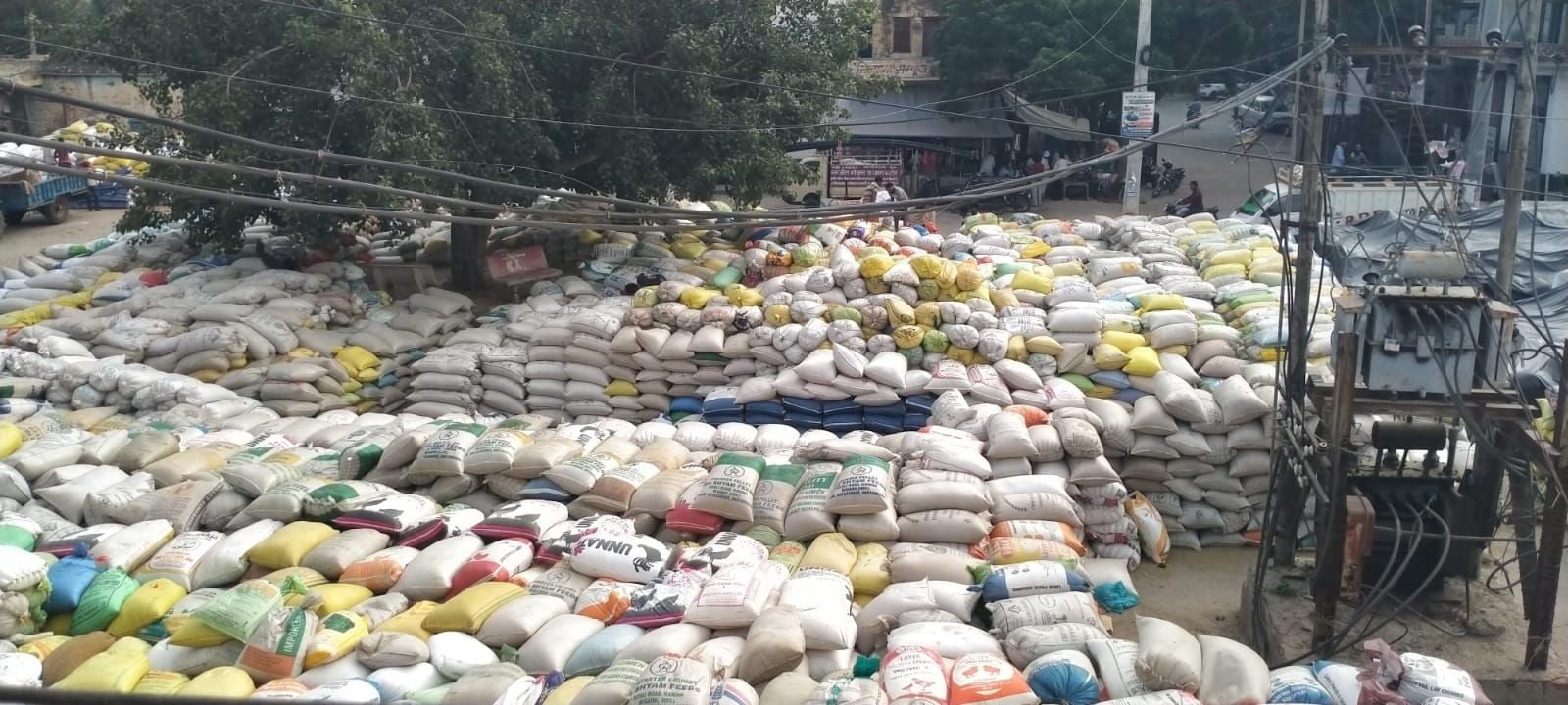 फोटो संख्या:71- अनाज मंडी में  ट्रॉली से बाजरे के बैग को उतारते  किसान--संवाद