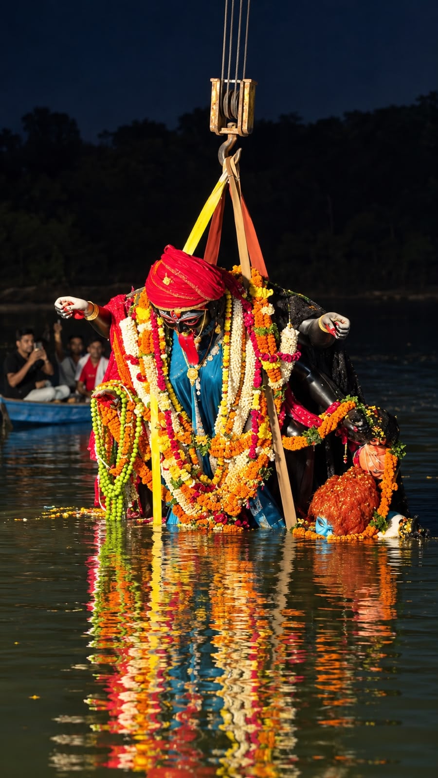फोटो 21 सीकेटीपी 22 राजापुर क्षेत्र में देवी प्रतिमा विसर्जित करते भक्त। संवाद